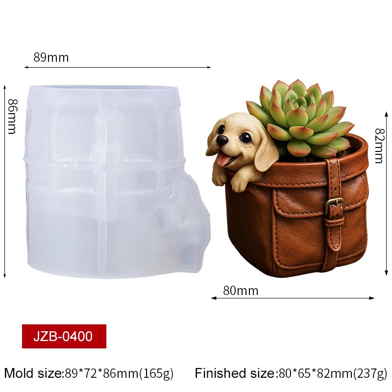 3D Animal Succulent Planter Pot Silicone Mold Squirrel Dog Cat Bear Owl Octopus Cement Flower Pot Candle Holder Pen Holder Mold Zpaxo Puppy