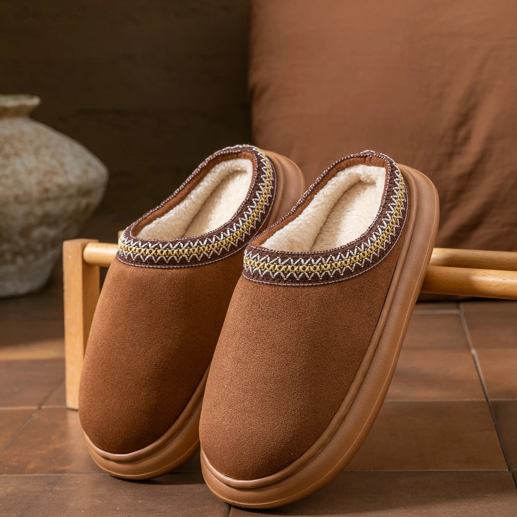 Fashion Ladies Suede Autumn Winter Slippers Plush Warm Non-slip