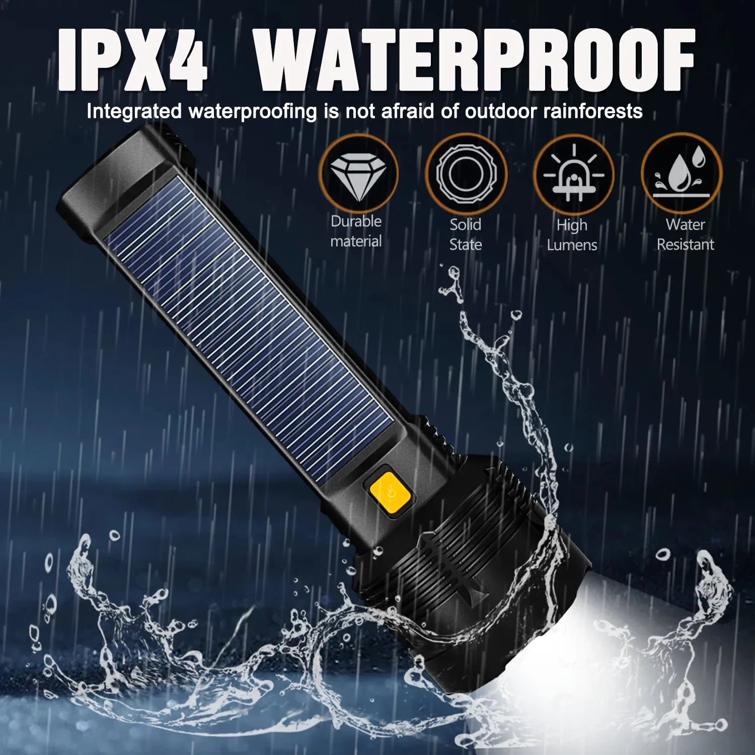 POCKETMAN Solar LED Flashlight – USB Rechargeable 2000 Lumen