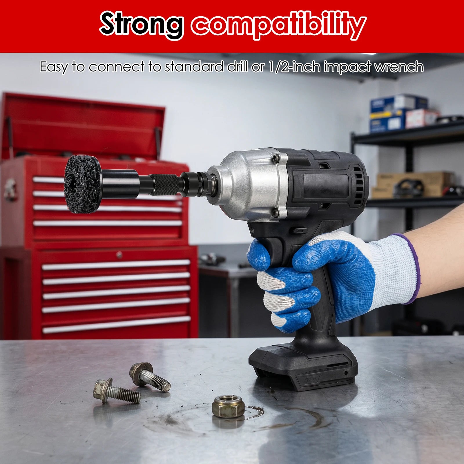 Wheel Hub Cleaning Kit Brake Disc Rust Remover Pad 1/2 Inch Impact Wrench Drill Attachment Car Rim Resurfacing Paint Stripping T Zpaxo
