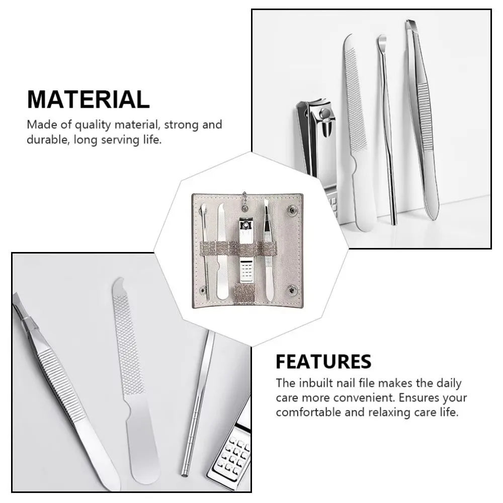 Travel 4 in 1 Nail Clipper Kit Stainless Steel PU Leather Case Manicure Tools Set Ear Spoon Mini Eyebrow Trimming Tool Zpaxo