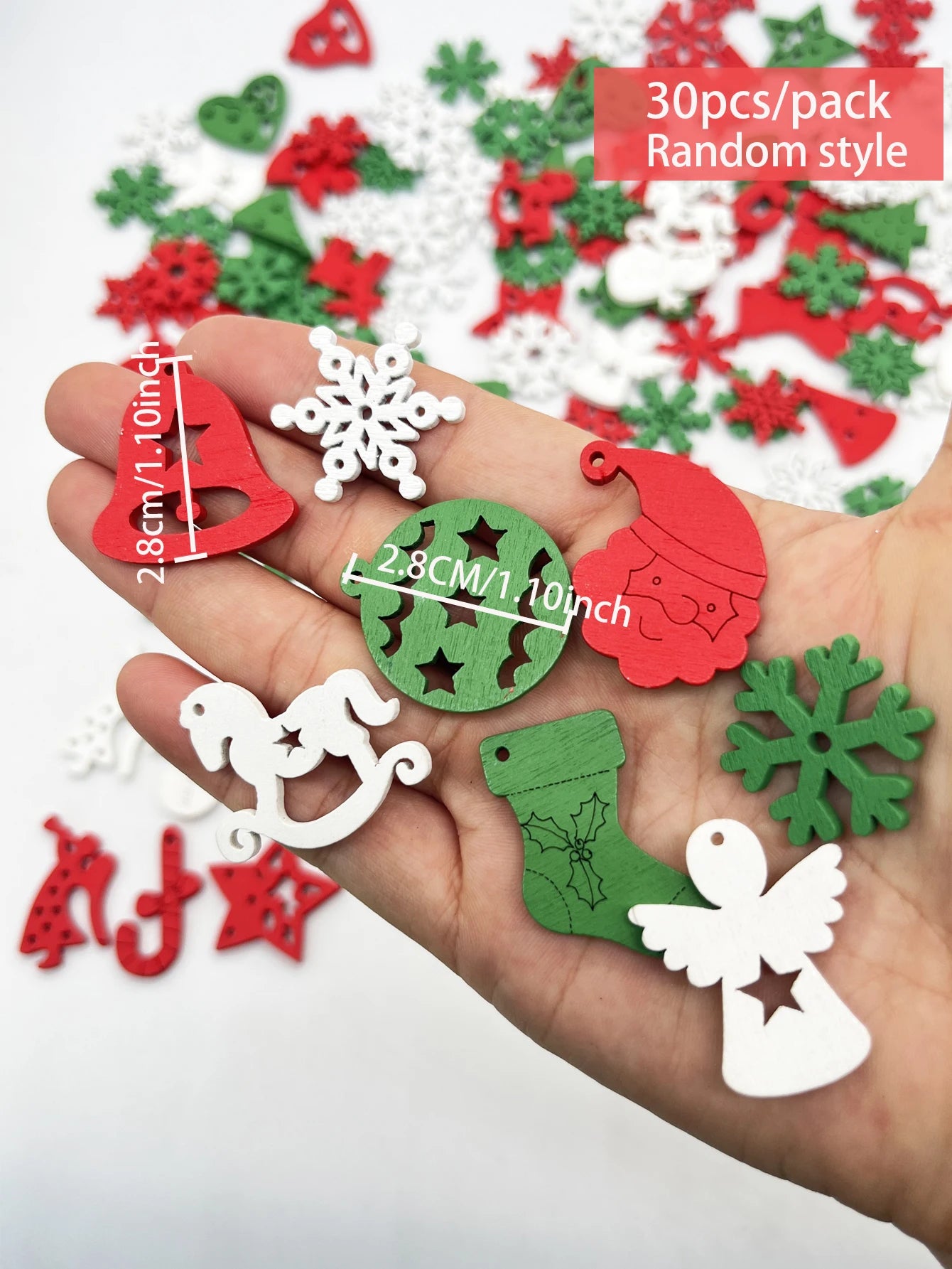 30pcs Christmas Natural Wooden Chip Santa Claus Snowflake Christmas Tree Hanging Ornament Pendant Christmas Decoration DIY Craft Zpaxo 30pcs