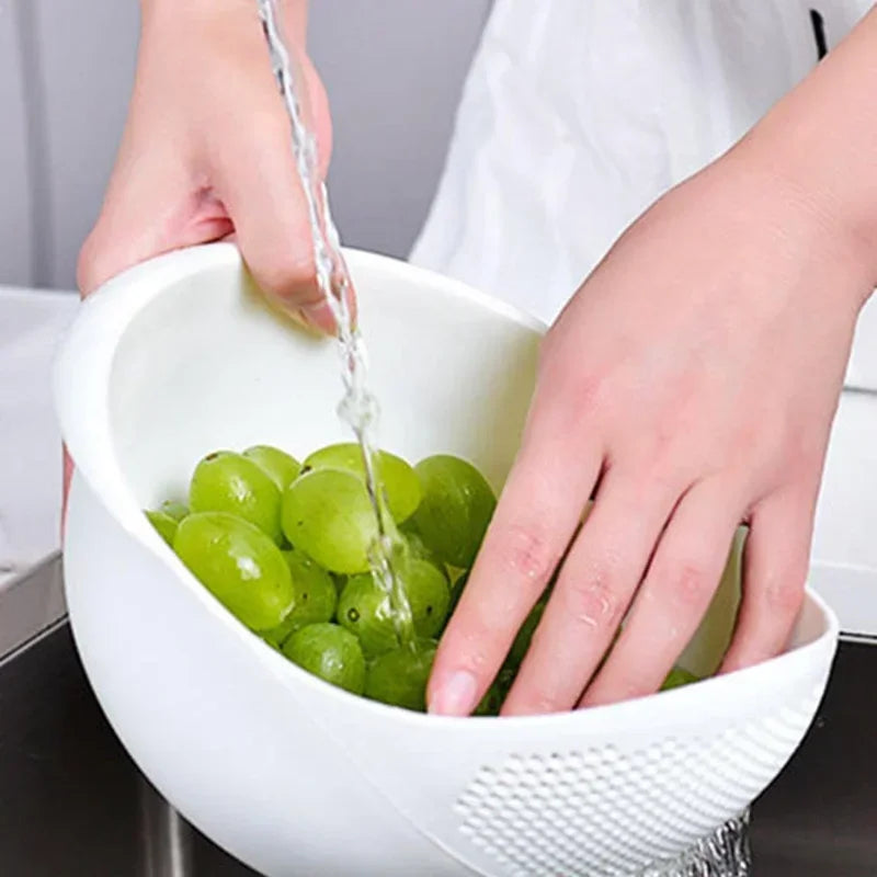 Plastic Drain Basket Filter Rice Bowl Fruit Laundry Handle Home