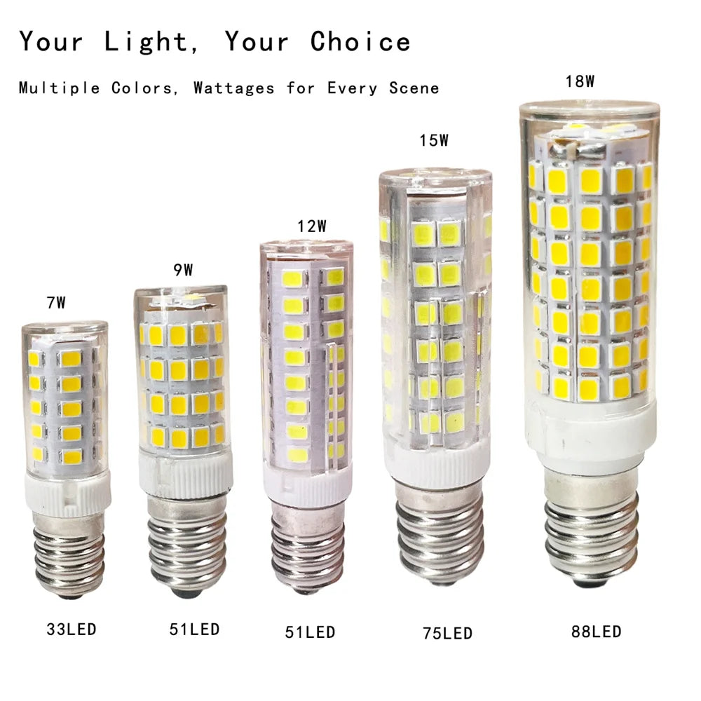 E14 LED Corn Bulb 7W 9W 12W 15W 18W, 220-240V 2835 SMD, 360° Beam Angle, Bright Mini Light for Halogen Chandelier Replacement Zpaxo
