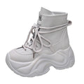 Women's Autumn Winter Ankle Leather Boots Heel Motorcycle Thick Sole Zpaxo GRAY 34(Foot 22cm) China Mainland