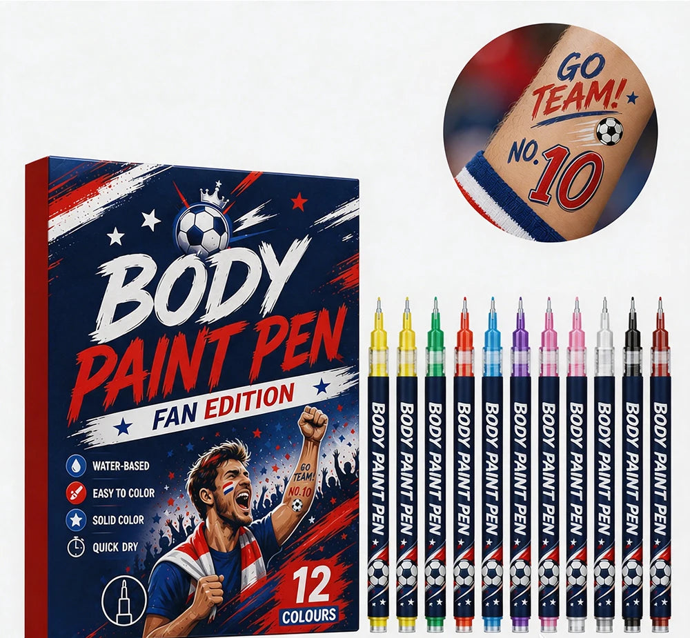 Sports Fan Body Paint Markers, 12 Vibrant Colors Quick Dry Water-Based Face & Body Pens for Game Day & Carnival Zpaxo
