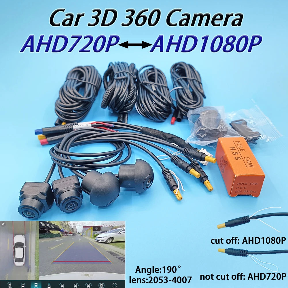 Car 360 Panoramic Camera 3D AHD1080P 720P Android Screen 360APP HD