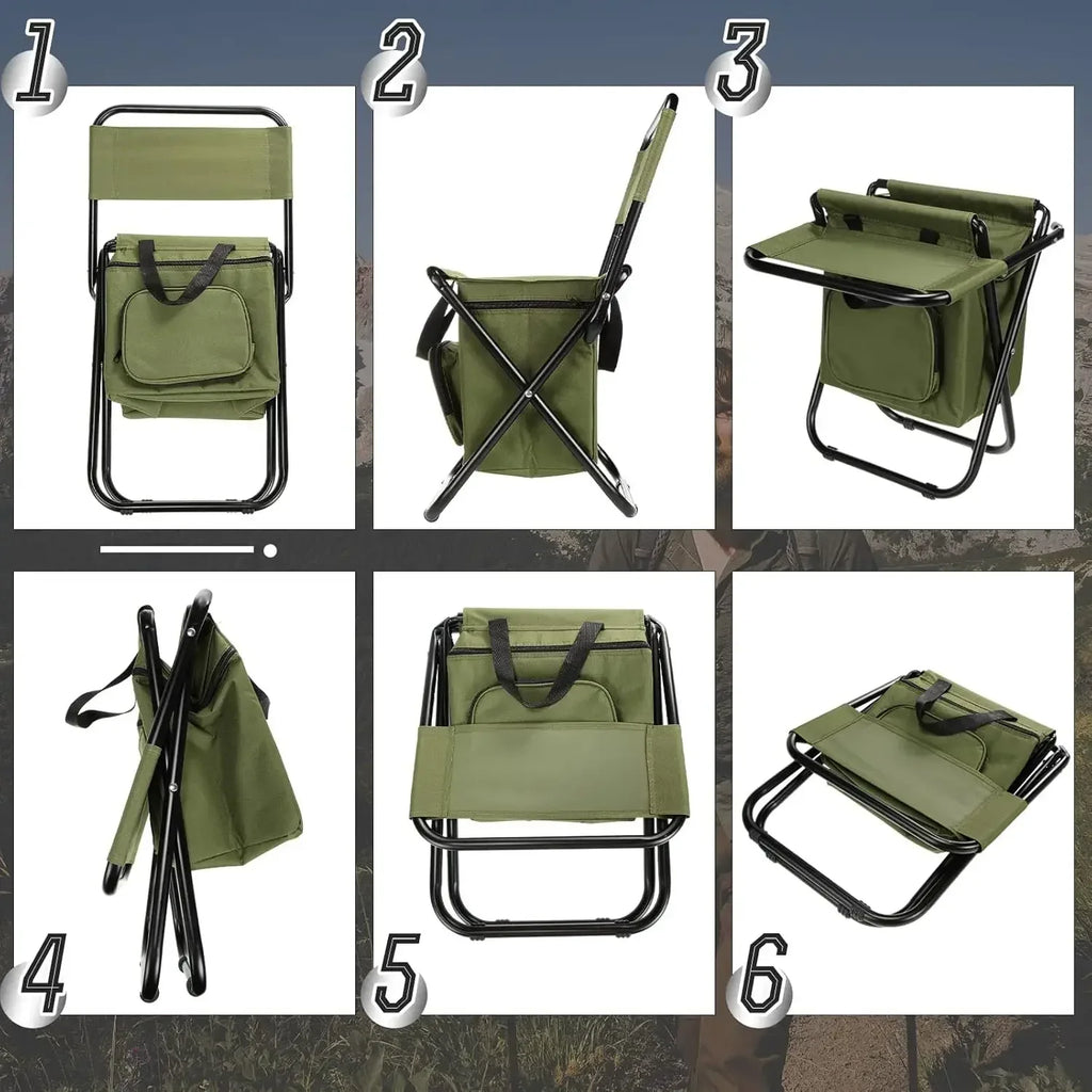 Portable Folding Fishing Chair with Cooler Bag & Backrest 2-Pack