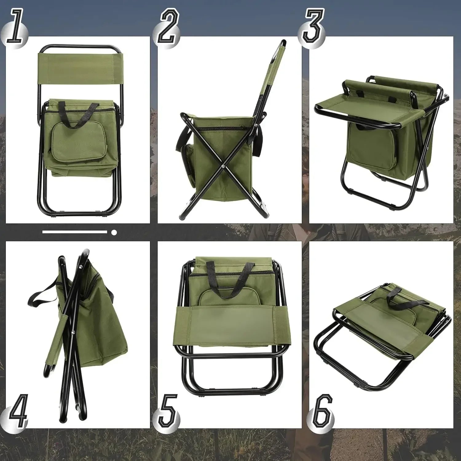 Portable Folding Fishing Chair with Cooler Bag & Backrest 2-Pack