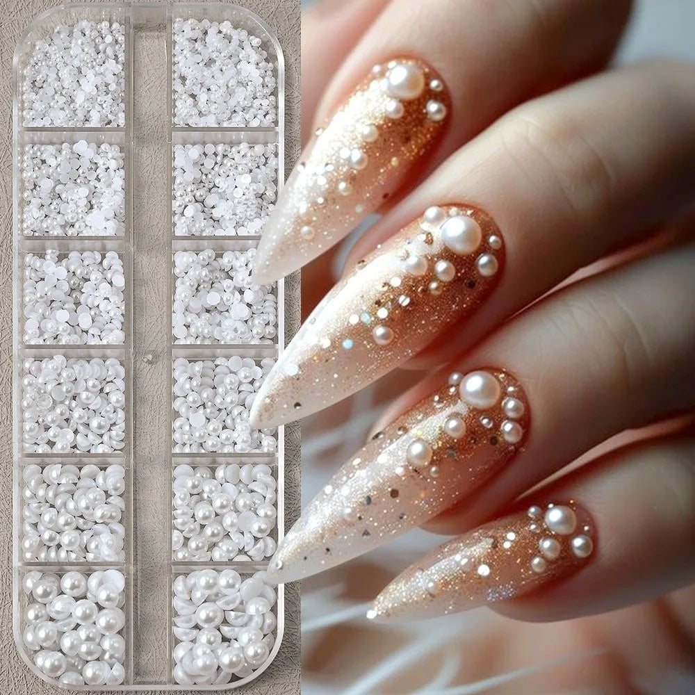 3D Nail Rhinestone Christmas Red Pearlescent Colorful Pearl Beads Zpaxo