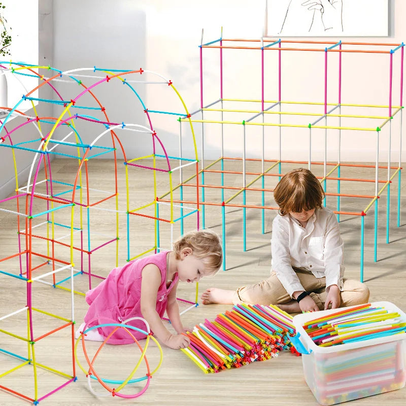 Building Toys Made Straw Interlocking Plastic Engineering Blocks