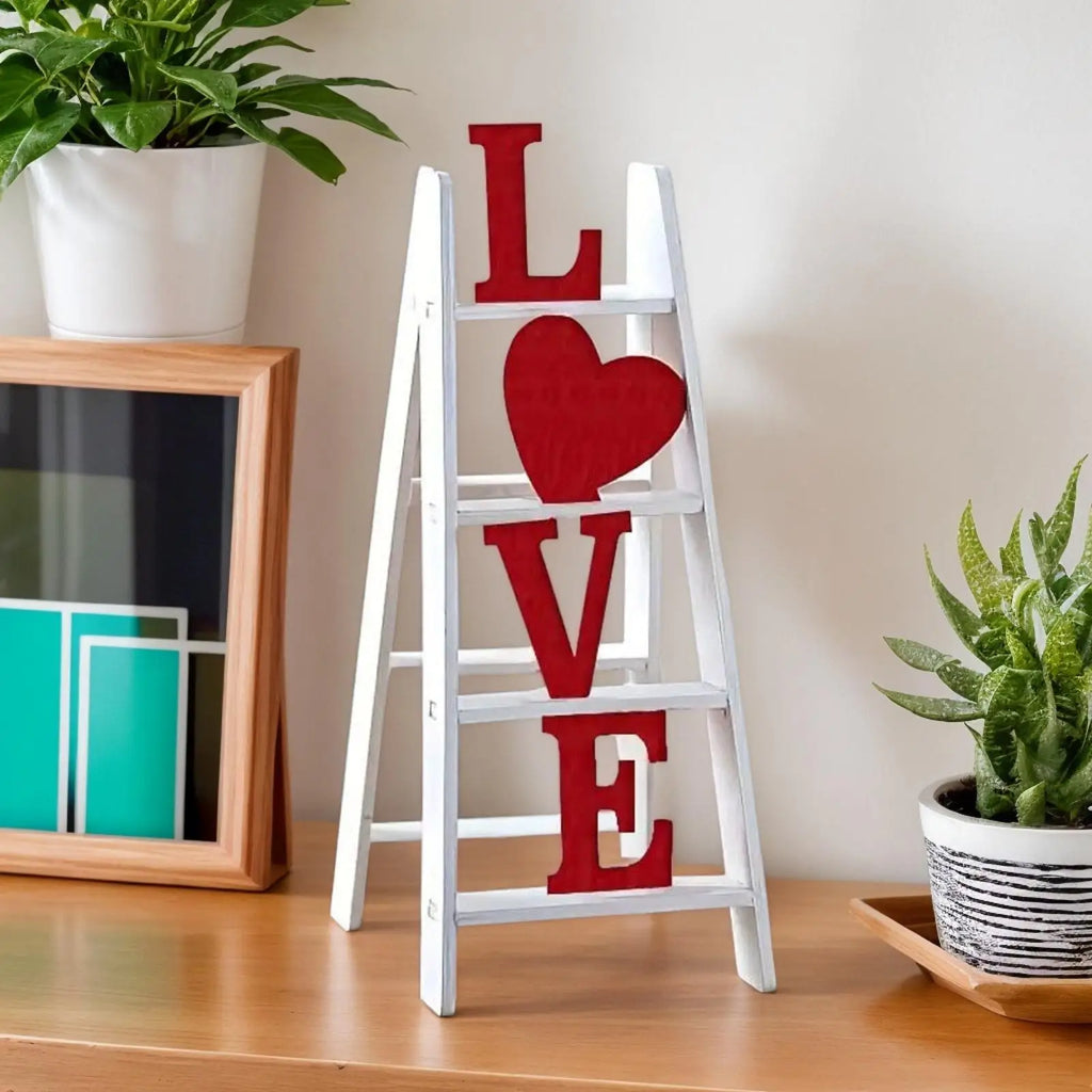 Valentine Love Ladder Desktop Decor Tabletop Mantle Shelf Sign