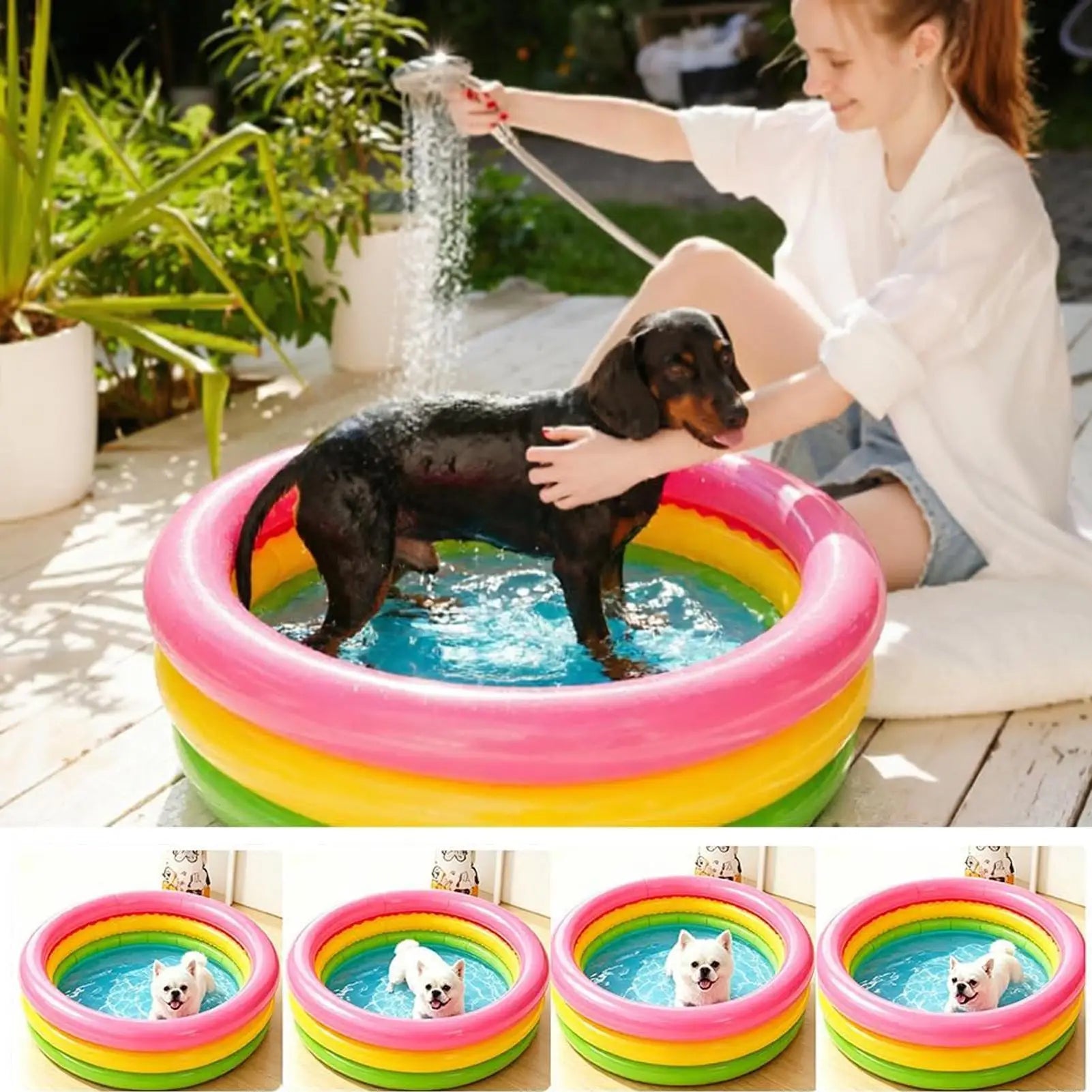 Pool For Dogs 60x25cm Inflatable Rainbow Bath Tub Cat Bathing Foldable Dog Pool For Outdoor Garden Backyard Beach Summer Camping Zpaxo