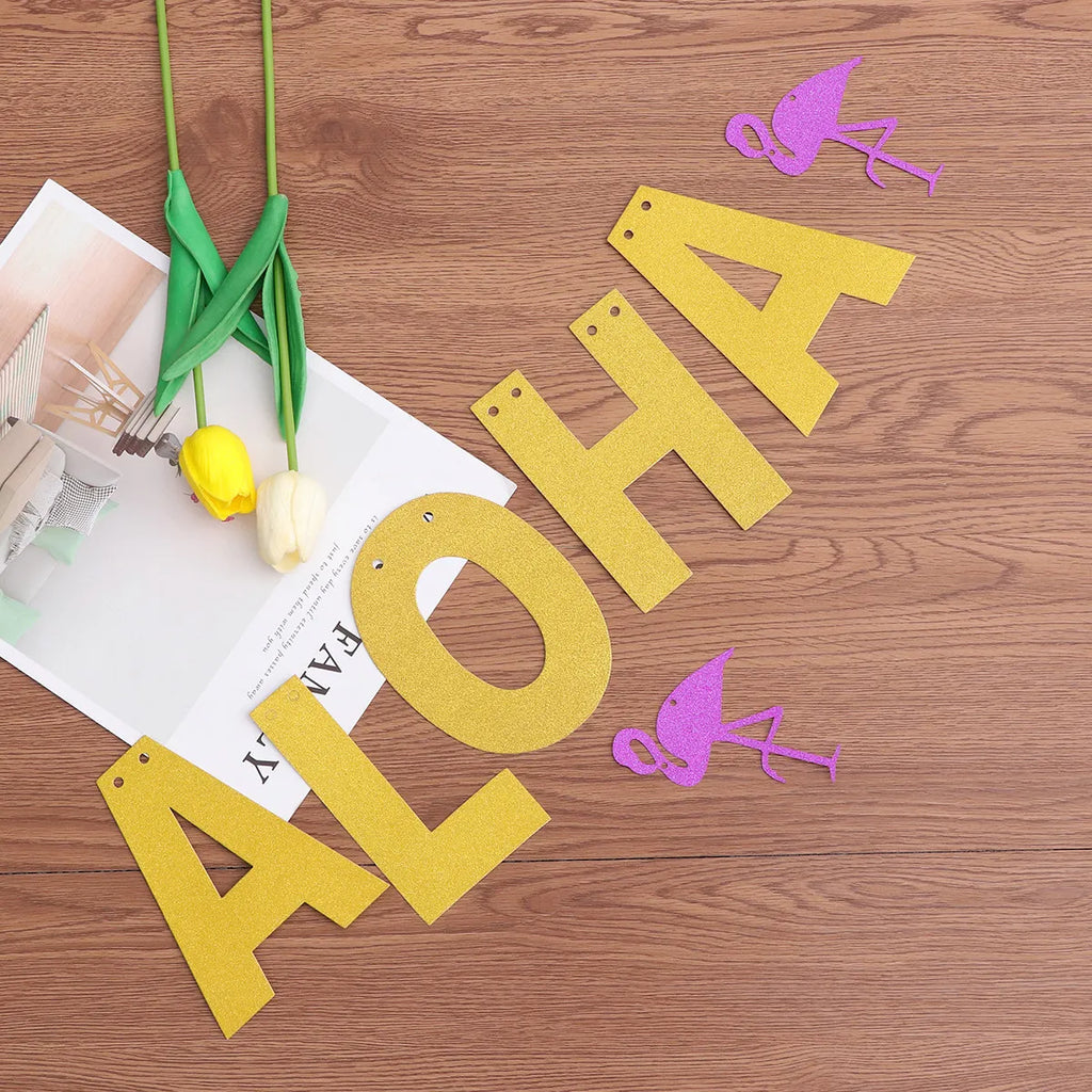 Flamingo Theme Party Banner Glitter Aloha Design Hawaii Luau Decor Perfect for Photo Props Dessert Tables Backgrounds Party Zpaxo