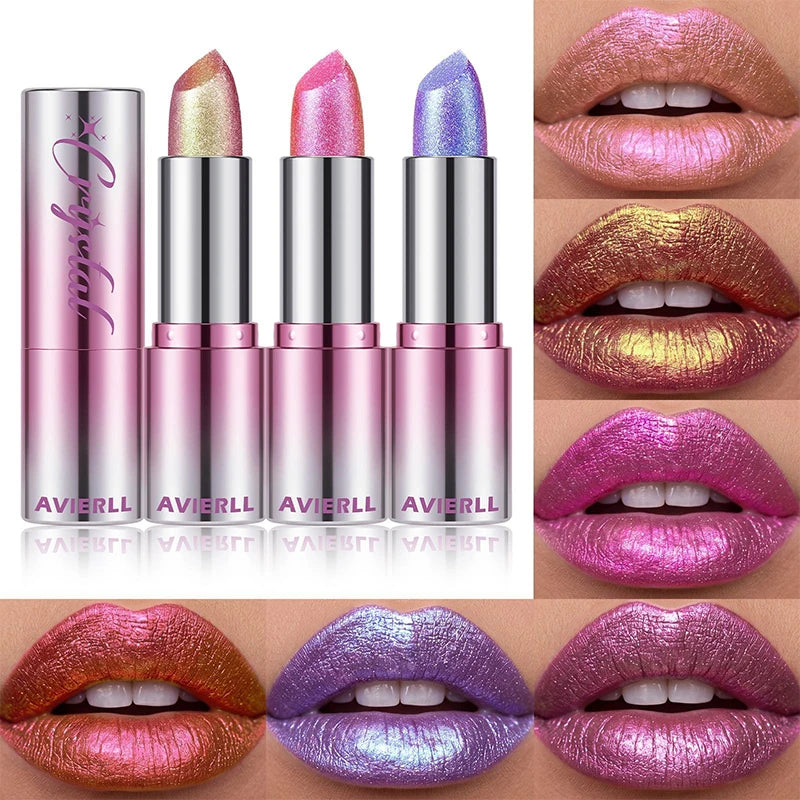 6 Colors Metallic Shimmer Diamond Lipstick Polarized Pearlescent Pink Zpaxo