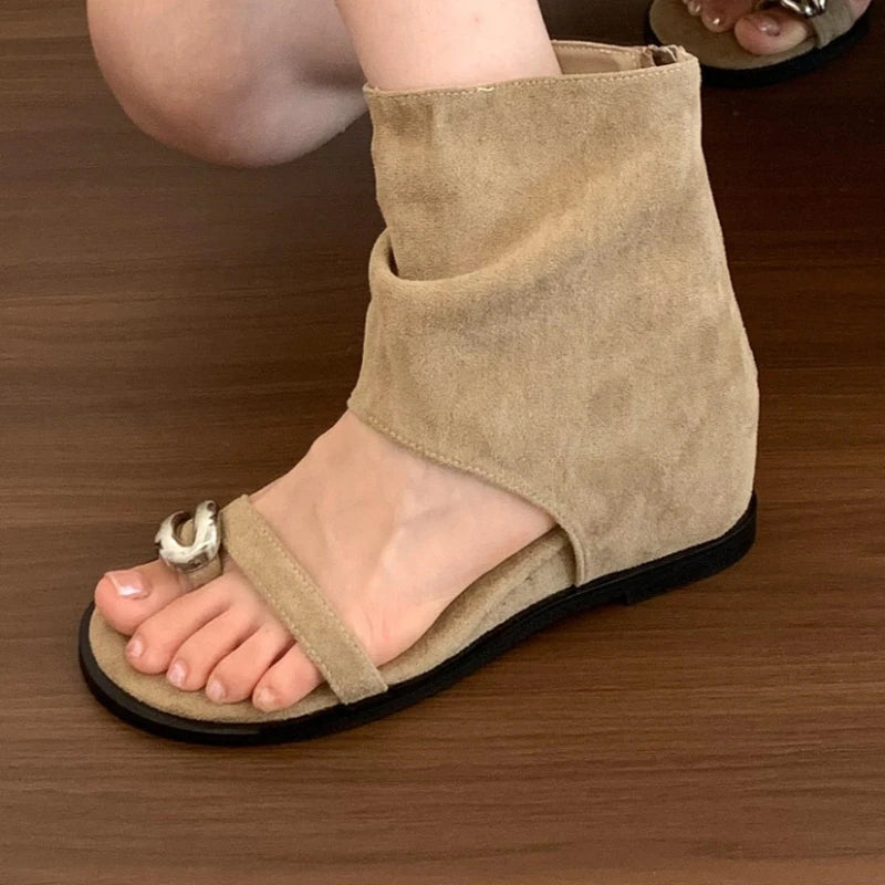 Women's Square Toe Loop Vintage Comfortable Wedge Heel Sandals Summer Zpaxo
