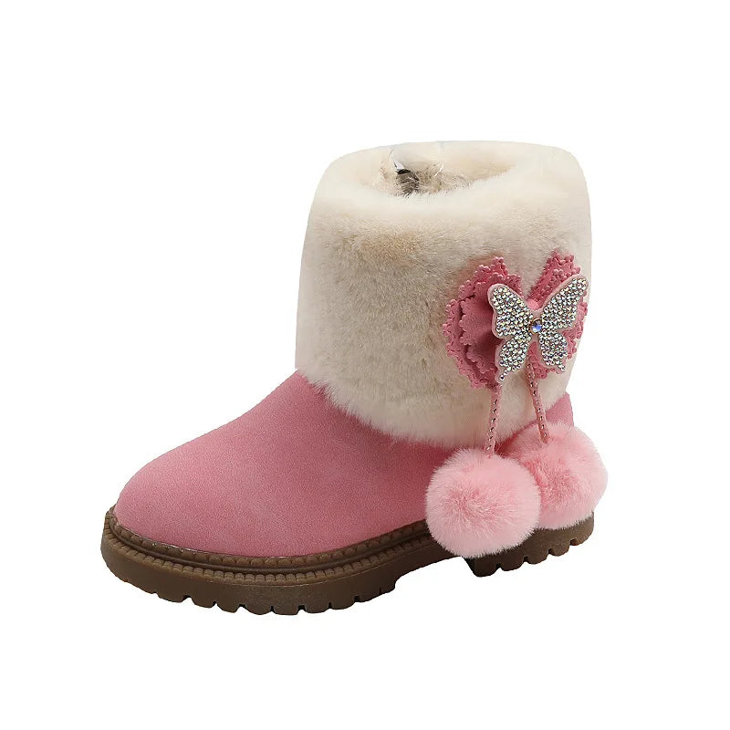 Winter Children's Snow Boots Butterfly Shine Cute Girls Fashion Zpaxo