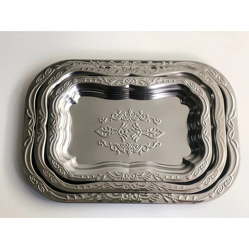1PCS English-style Vintage Tray Pattern Metal Dining Tray, Household and Commercial Storage Tray, Rectangular Dim Sum Fruit Tray Zpaxo 35x24.5x2cm