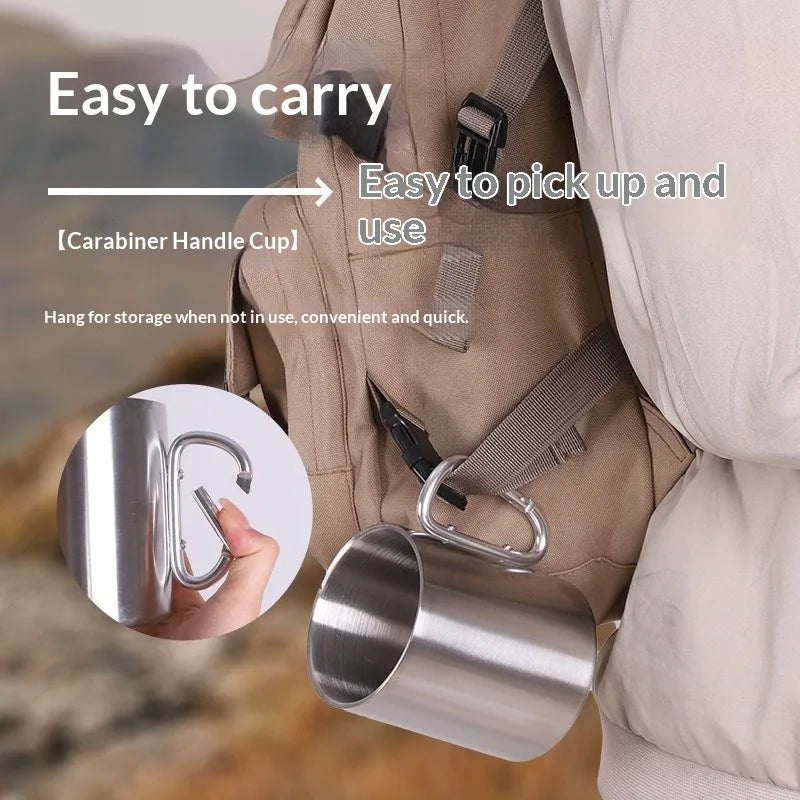 300ml Double-Wall Stainless Steel Camping Cup | Carabiner Camping Cup Zpaxo