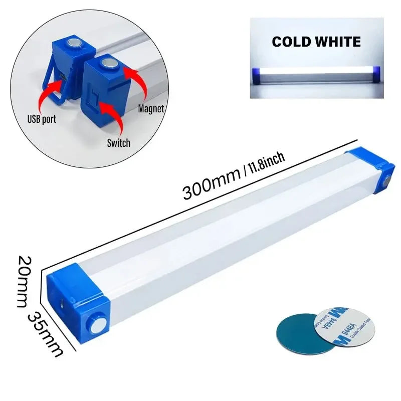 30CM LED Rechargeable Tube Light | Magnetic Camping & Emergency