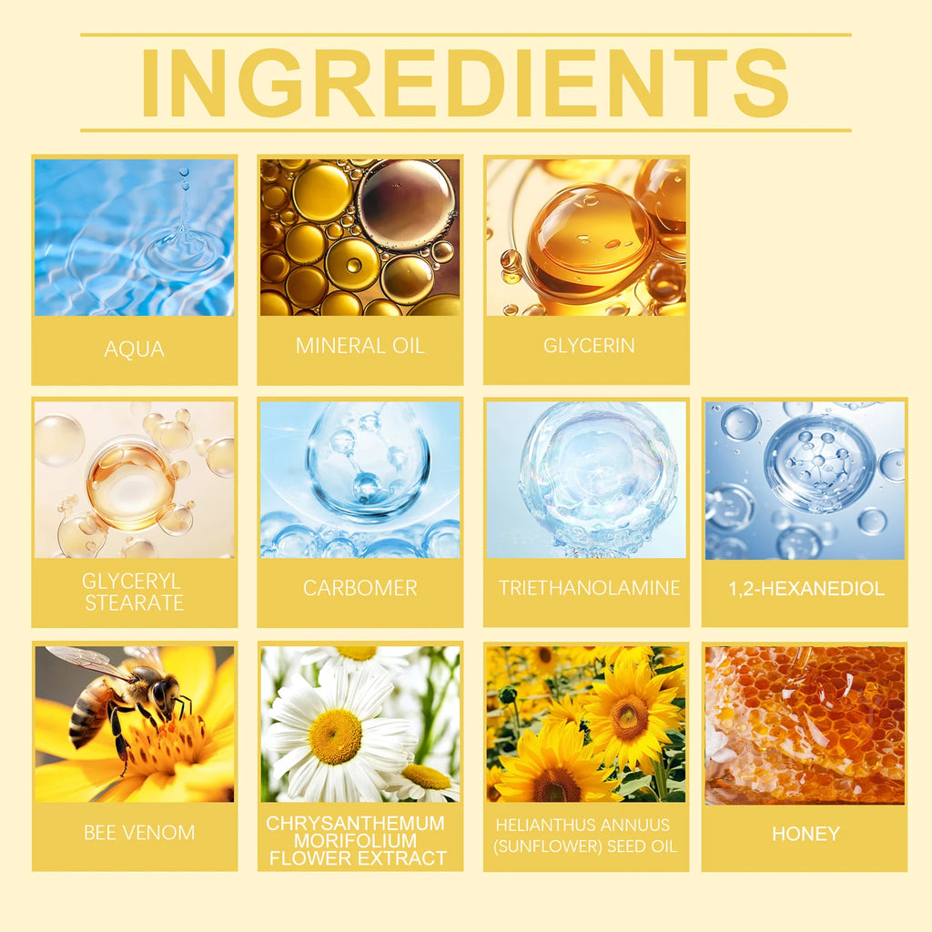 EELHOE Bee Venom Skin Treatment Cream Natural Bee Venom Neck Cream Balance Skin Texture Quickly Improve Skin Imperfections 50g Zpaxo