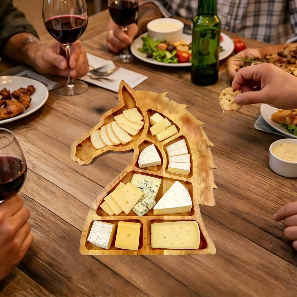 Wooden Serving Tray Horse Head Design Snack Dish Compartments Trays
