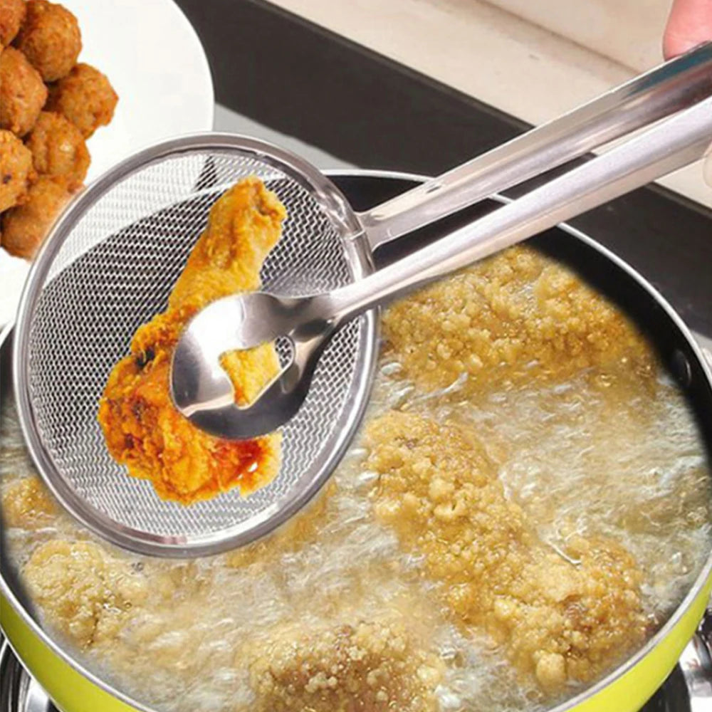 Stainless Steel Oil Frying Clamp Filter Fine Mesh Strainer With Clip Tongs for Oil-frying Food BBQ Kitchen Tools Zpaxo