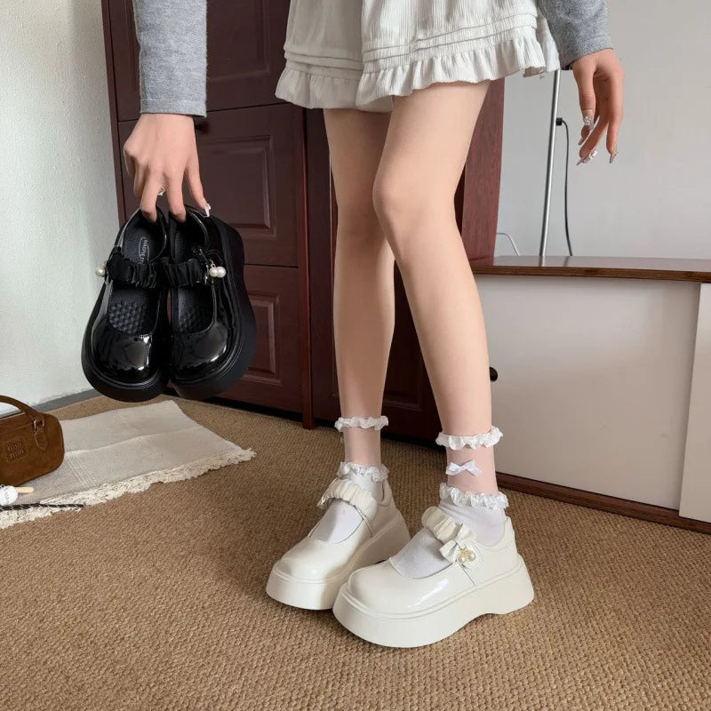 Black Heels Mary Jane Shoes Women Goth Chunky Platform Pumps Woman