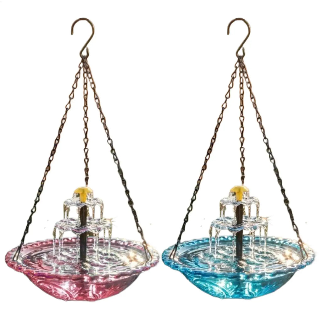 Solar Bird Bath Fountain Hanging Bowl Water Pump Outdoor Hummingbird