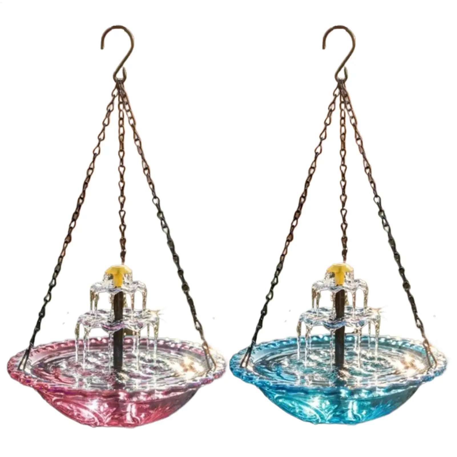 Solar Bird Bath Fountain Hanging Bowl Water Pump Outdoor Hummingbird