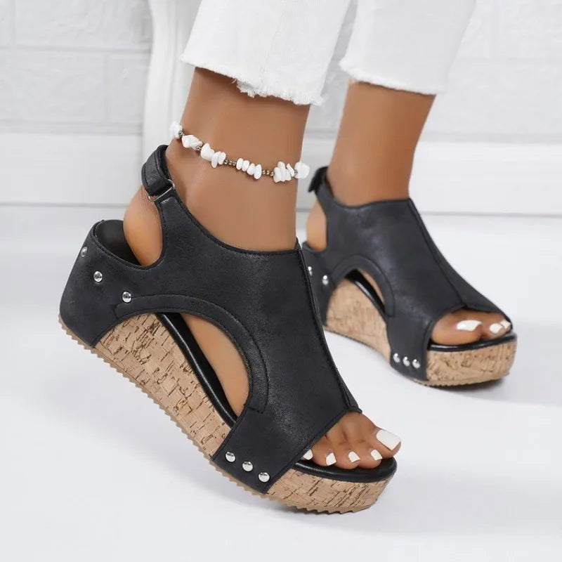 Women Sandals 2026 Summer Platform Wedges Sandals for Women Sole Buckle Peep Toe Shoes Lightweight Beach Elegant Shoes for Women Zpaxo black 40