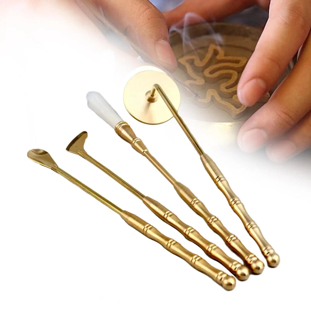 4-Piece Brass Incense Making Set – Ash Press, Spoon & Brush Incense Making Kit Zpaxo