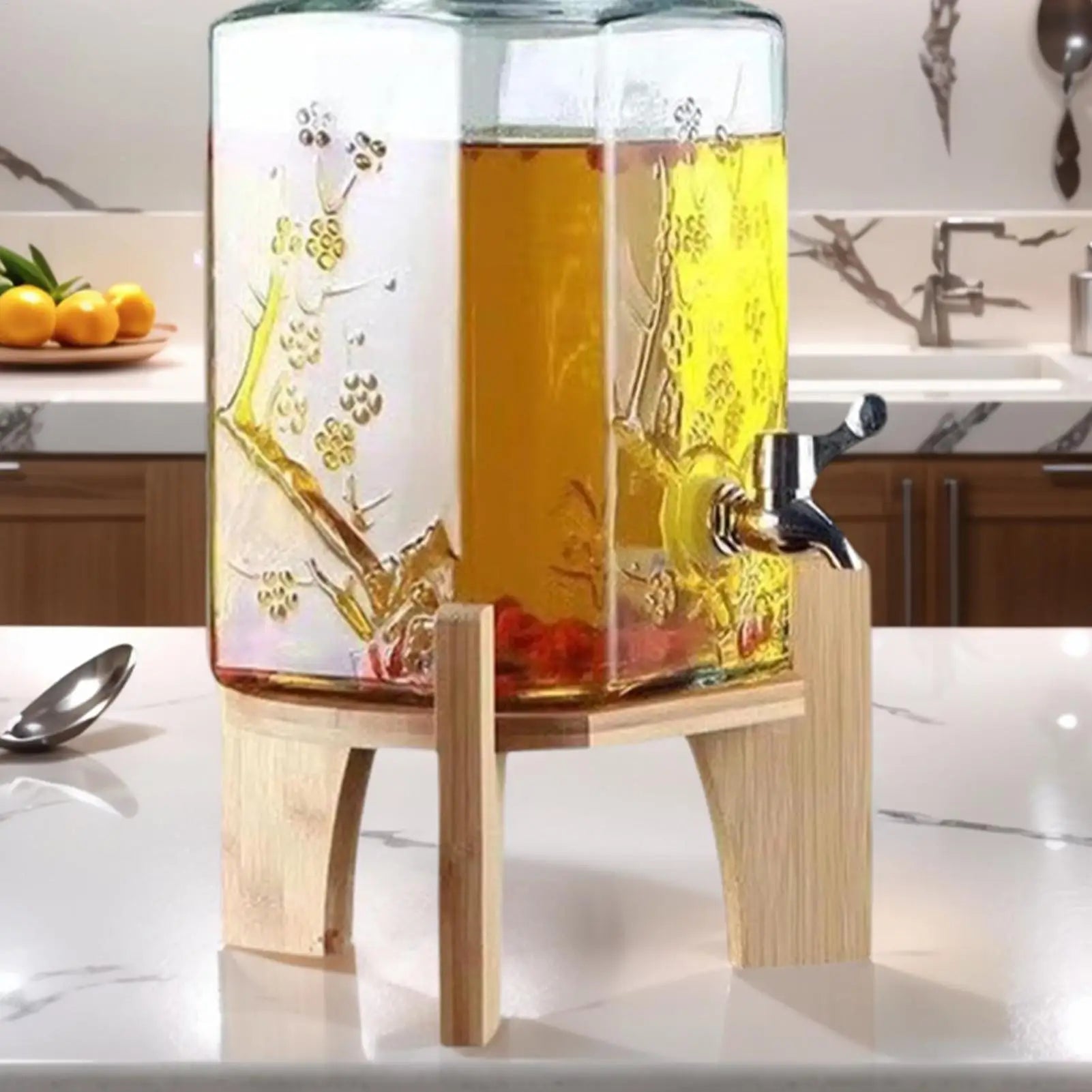 Stand Beverage Dispenser Wooden Water Pitcher Diameter Juice Jug