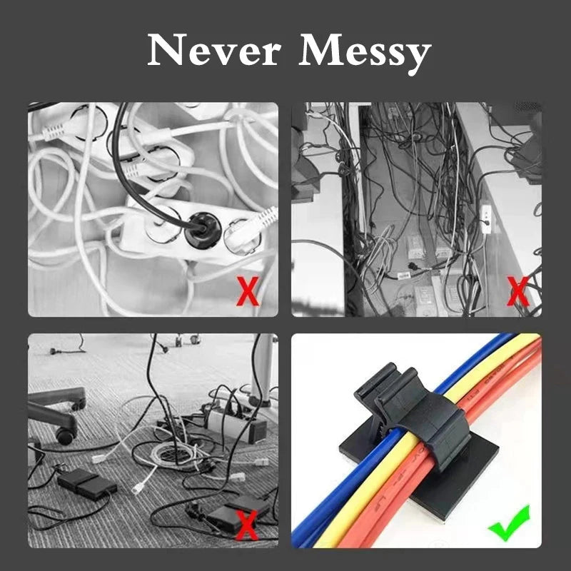 10pcs Adjustable Self-Adhesive USB Cable Organizer Clips Wire Ties Mounts Clamp Clip Organizer Desk Cable Cord Management Holder Zpaxo