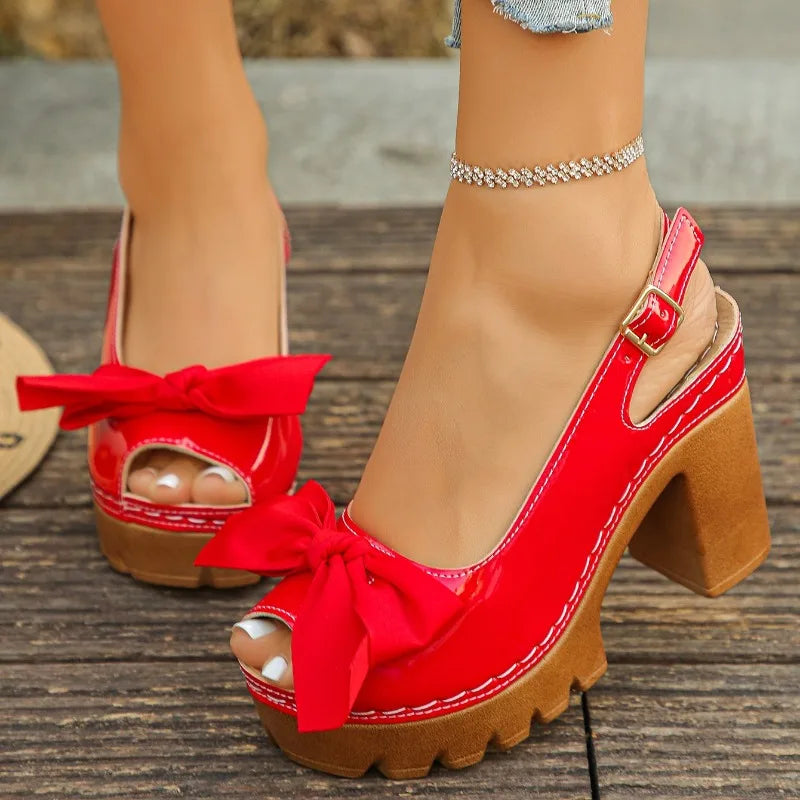 2026 Fashion Bow Decorated Women's High-heeled Sandals Summer Casual Zpaxo