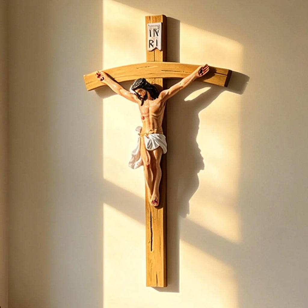 Jesus Cross Classic Catholic Religious Hand Painted Resin Decor Religious Wall Decor for Home Door Front Desk Display Zpaxo