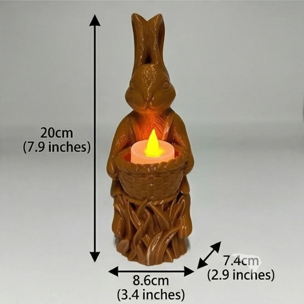 Detailed Vintage Brown Rabbit Statue Flameless Candle Adorable Bunny Zpaxo