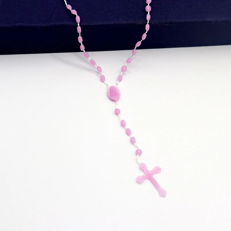 Luminous Catholic Christ Jesus Cross Plastic Rosary Crucifix Necklace Zpaxo A11
