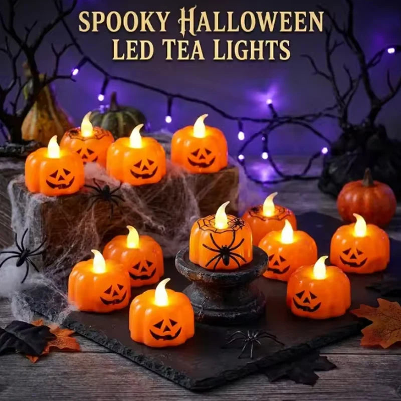 Halloween Pumpkin LED Candle Holder Indoor Outdoor Spooky Glow
