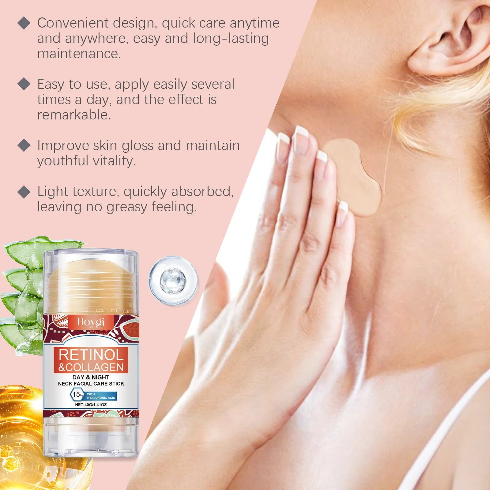 Neck Face Firming Stick 40g with Jojoba Oil Hyaluronic Acid Collagen Anti Wrinkle Cream for Sagging Hydrating for Sensitive Skin Zpaxo