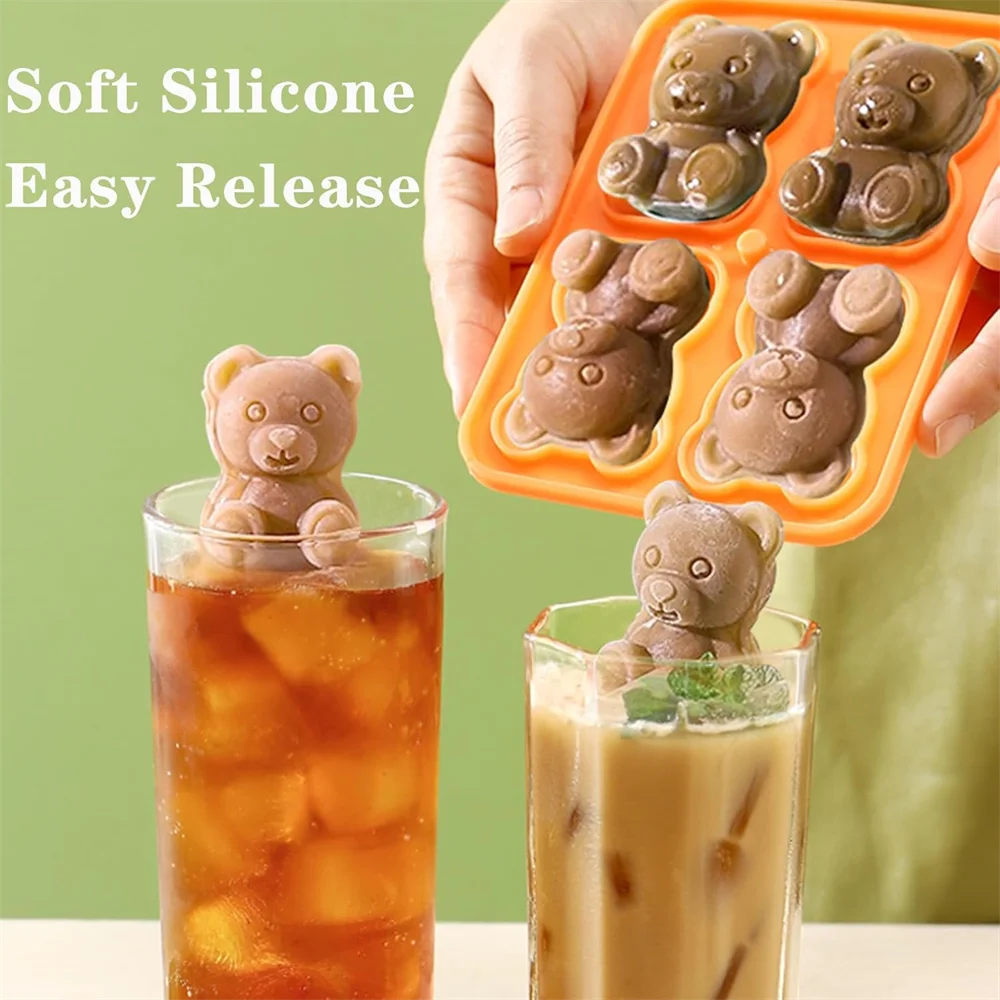 Ice Cube Tray 3D Bear Mold Fun Shapes Silicone Easy Release Flexible Zpaxo