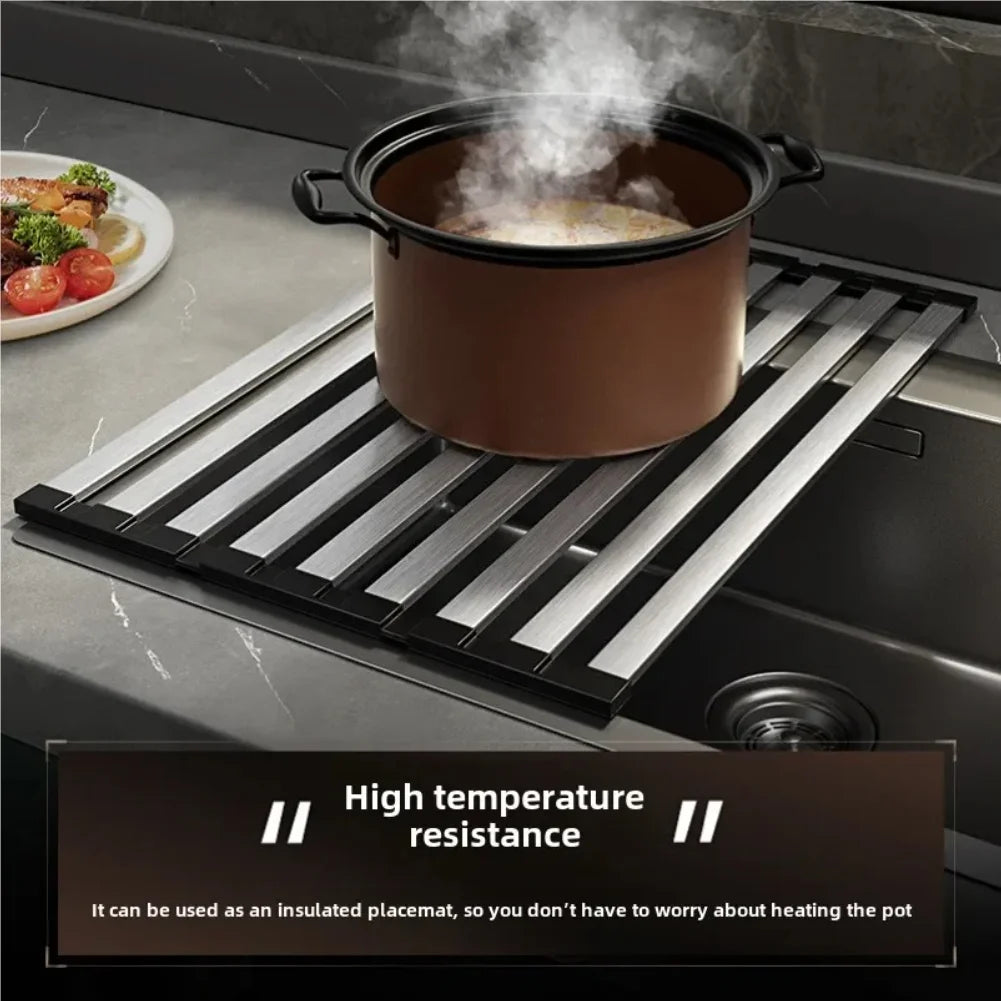 304 Stainless Steel Kitchen Sink Drain Rack Sink Bowl and Dish Storage Rack Foldable and Retractable Drain Basket Placema Zpaxo