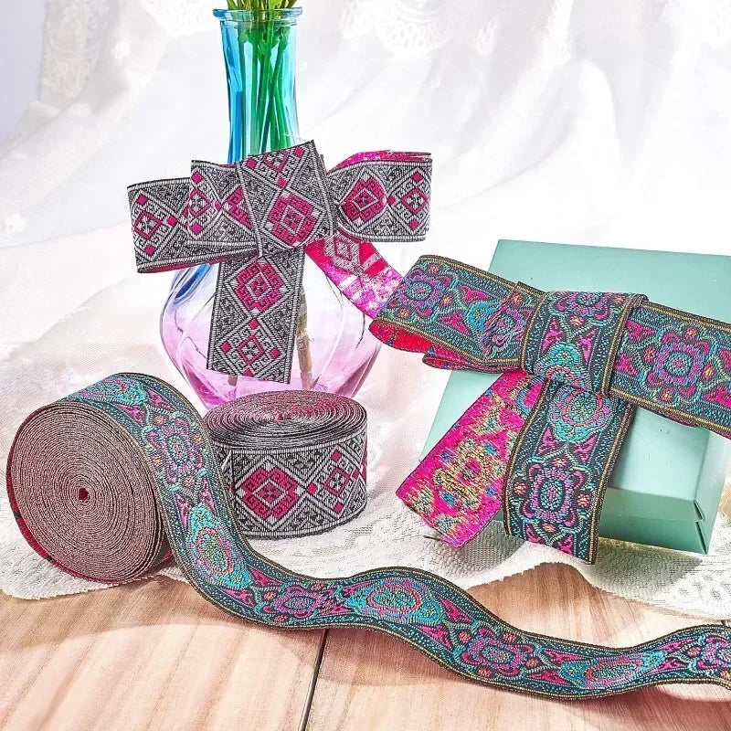 7 Yard Vintage Jacquard Ribbon Multipurpose High Quality Emobridered Woven Ribbon Floral Fabric Trim Fringe Boho Persian Ribbon Zpaxo