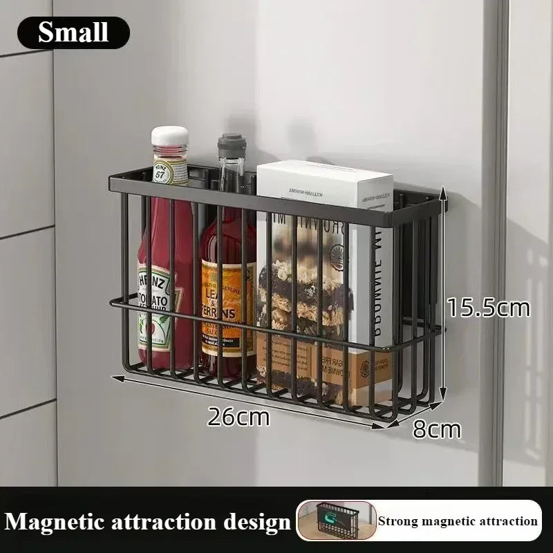 Multifunctional Refrigerator Magnetic Storage Racks Basket Kitchen Zpaxo Black-Small