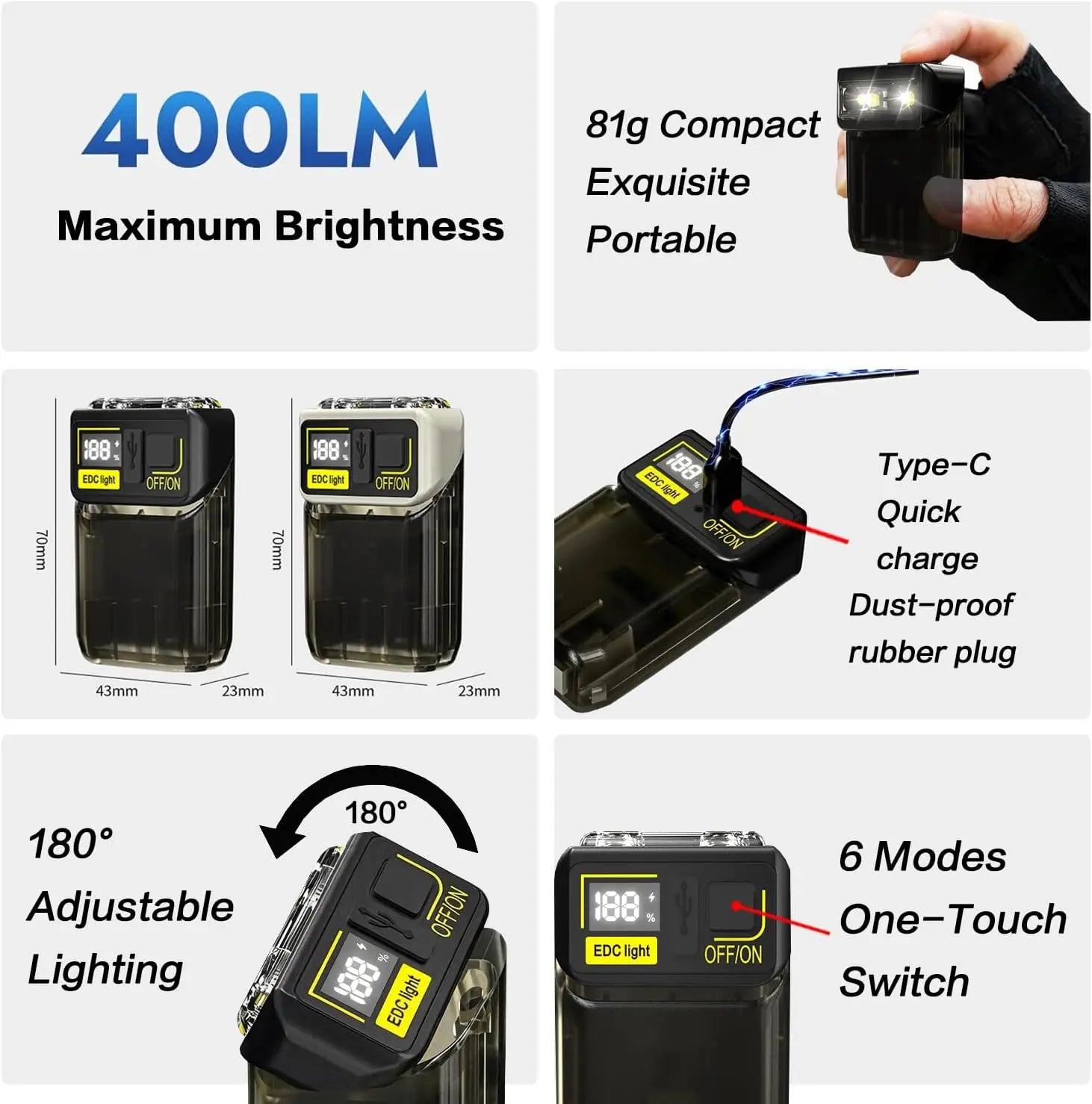 POCKETMAN Mini LED Flashlight USB-C Rechargeable Keychain Light