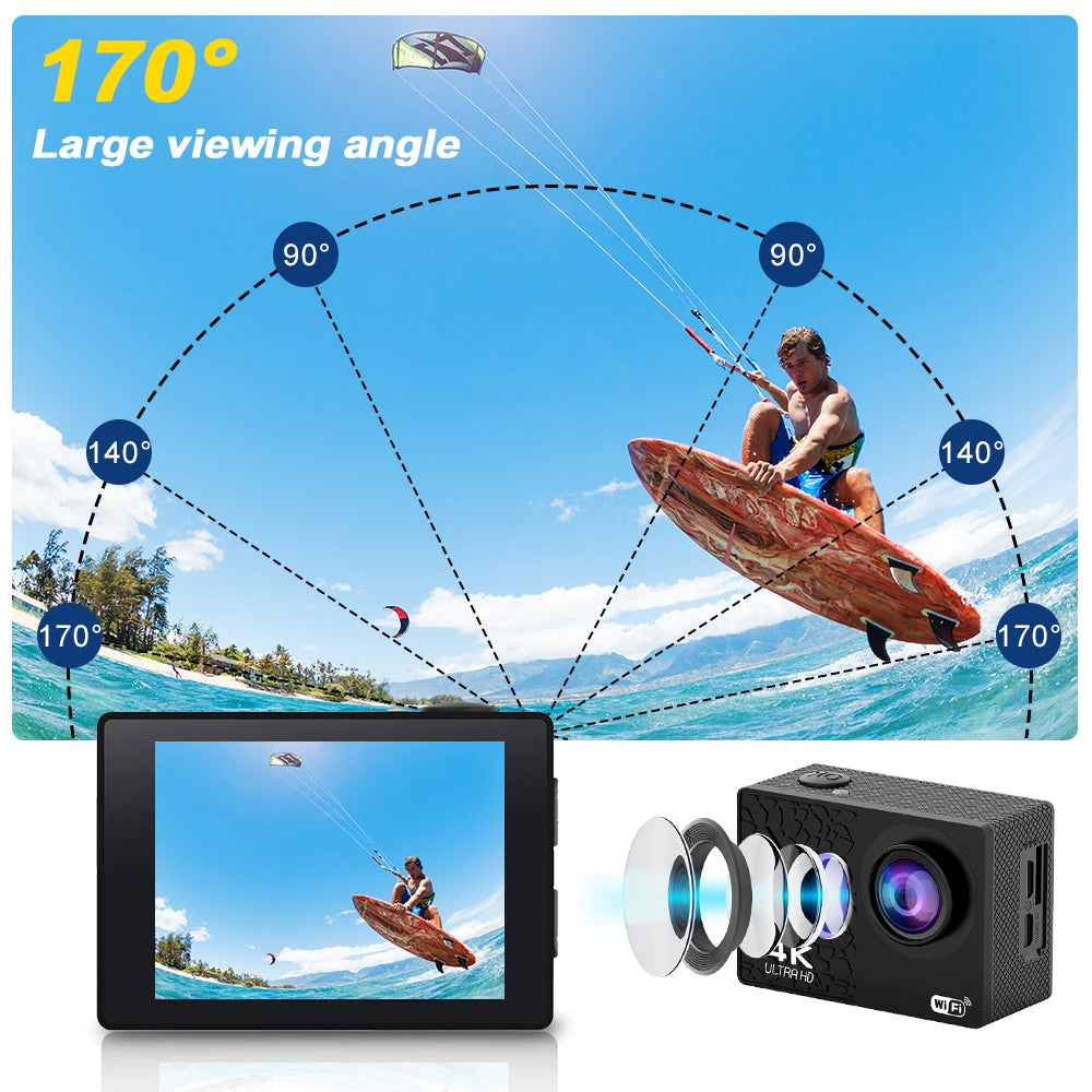 4K/30fps Ultra HD Action Camera WiFi 2.0-inch Waterproof Helmet Video Recording Camera Sports Camera Outdoor Mini Portable Cam Zpaxo