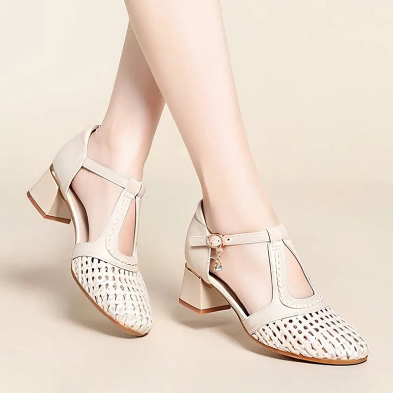 Versatile Summer Hollow Out Womens Shoes Breathable Woven Closed Toe Zpaxo HY26920 White 35 China Mainland