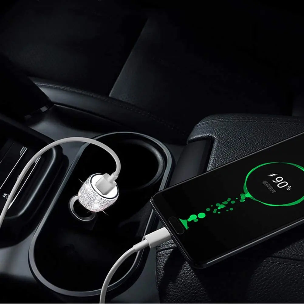 Dual USB Port Car Charger Safety Hammer Design Handmade Rhinestone