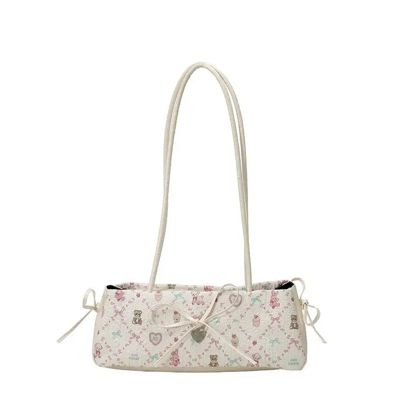 Contemporary Sweet Bow Shoulder Bag Cartoon Print Large Women S Tote Zpaxo White