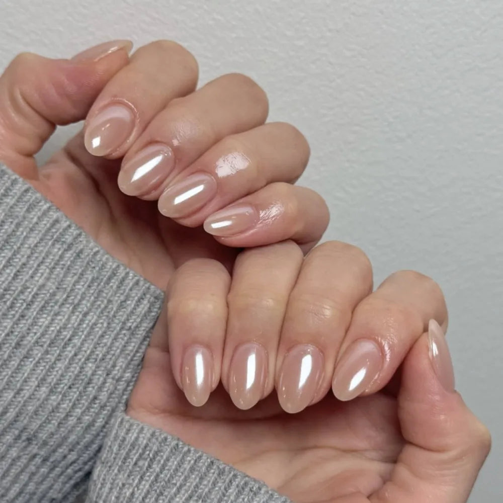 Manicure Long Almond False Nails French White Edge Fake Aurora Flower Zpaxo JP4024